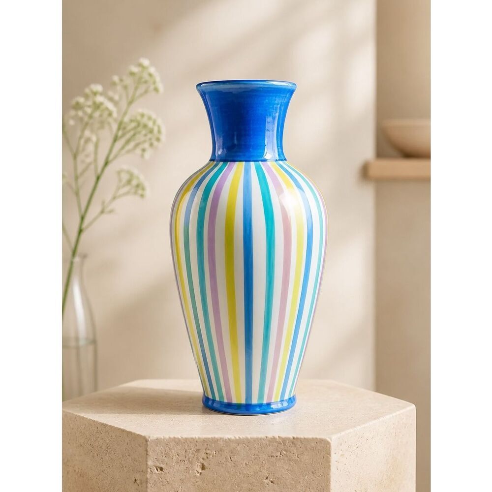 EUC Mikasa Broadway Laurie Gates Vase - Pastel Stripe Colors - LGA20